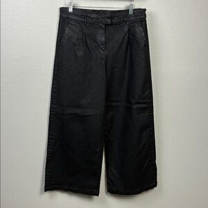 American Eagle Jeans Wide Leg High Rise Black Coated Trouser Pants 10